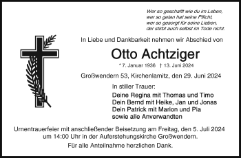 Traueranzeige von Otto Achtziger von Frankenpost
