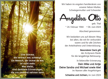 Traueranzeige von Angelika Otto von Südthüringer Presse