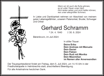 Traueranzeige von Gerhard Schramm von Frankenpost