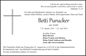 Traueranzeige von Betti Purucker von Frankenpost