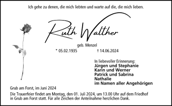 Traueranzeige von Ruth Walther von Neue Presse Coburg