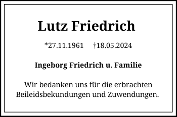 Traueranzeige von Friedrich Lutz von Südthüringer Presse