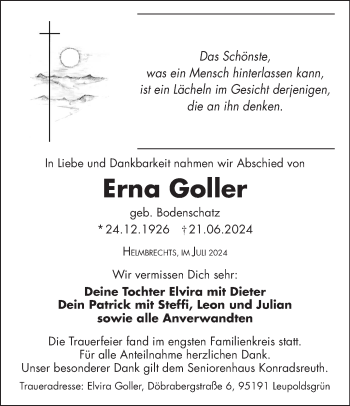 Traueranzeige von Erna Goller von Frankenpost