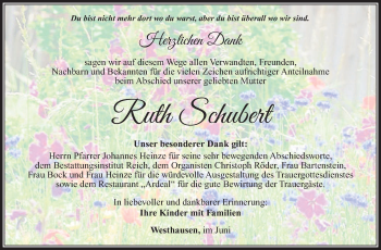 Traueranzeige von Ruth Schubert von Südthüringer Presse