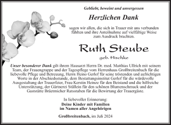 Traueranzeige von Ruth Steube von Südthüringer Presse