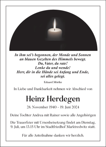 Traueranzeige von Heinz Herdegen von Frankenpost