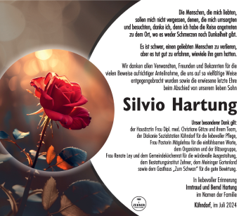 Traueranzeige von Silvio Hartung von Südthüringer Presse