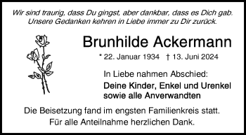 Traueranzeige von Brunhilde Ackermann von Frankenpost