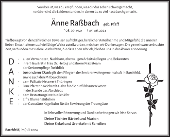 Traueranzeige von Änne Raßbach von Südthüringer Presse