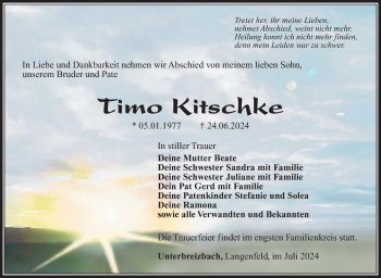 Traueranzeige von Timo Kitschke von Südthüringer Presse