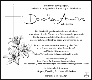 Traueranzeige von Dorothea Amarell von Südthüringer Presse