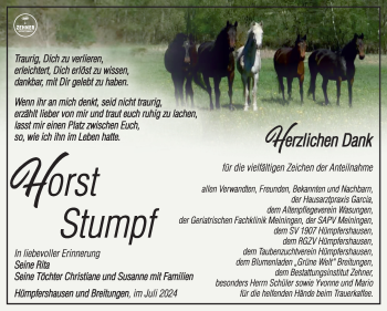 Traueranzeige von Horst Stumpf von Südthüringer Presse