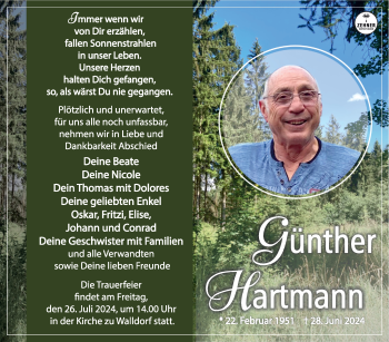 Traueranzeige von Günther Hartmann von Südthüringer Presse