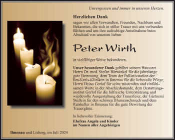 Traueranzeige von Peter Wirth von Südthüringer Presse