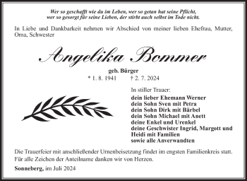 Traueranzeige von Angelika Bommer von Südthüringer Presse