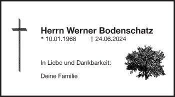 Traueranzeige von Werner Bodenschatz von Frankenpost