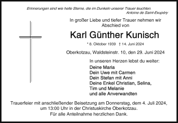 Traueranzeige von Karl Kunisch von Frankenpost