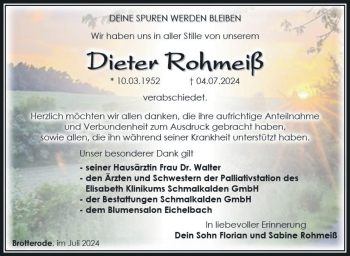 Traueranzeige von Dieter Rohmeiß von Südthüringer Presse