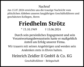 Traueranzeige von Friedhelm Strötz von Frankenpost