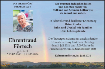 Traueranzeige von Ehrentraud Förtsch von Südthüringer Presse