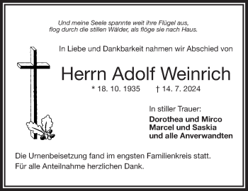 Traueranzeige von Adolf Weinrich von Frankenpost