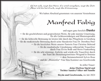 Traueranzeige von Manfred Fabig von Südthüringer Presse