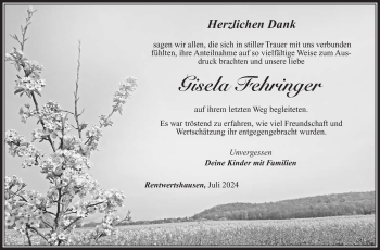 Traueranzeige von Gisela Fehringer von Südthüringer Presse