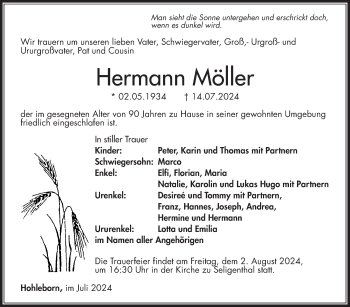 Traueranzeige von Hermann Möller von Südthüringer Presse