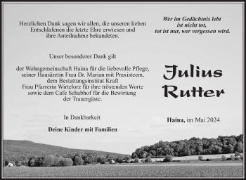 Traueranzeige von Julius Rutter von Südthüringer Presse