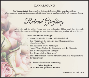 Traueranzeige von Roland Grüßing von Südthüringer Presse