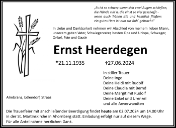 Traueranzeige von Ernst Heerdegen von Frankenpost