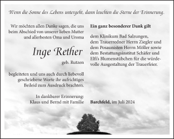 Traueranzeige von Inge Rether von Südthüringer Presse