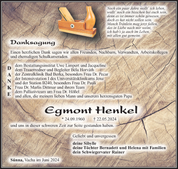 Traueranzeige von Egmont Henkel von Südthüringer Presse