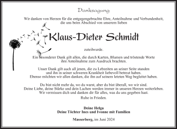 Traueranzeige von Klaus-Dieter Schmidt von Südthüringer Presse