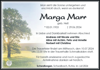 Traueranzeige von Marga Marr von Südthüringer Presse