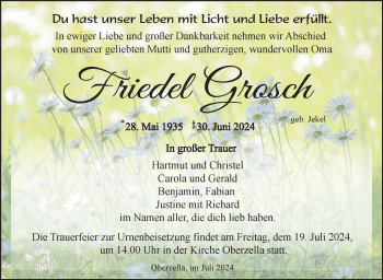 Traueranzeige von Friedel Grosch von Südthüringer Presse