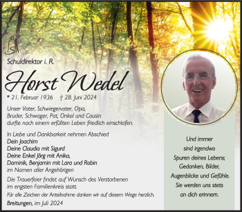 Traueranzeige von Horst Wedel von Südthüringer Presse