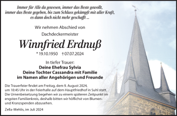 Traueranzeige von Winnfried Erdnuß von Südthüringer Presse