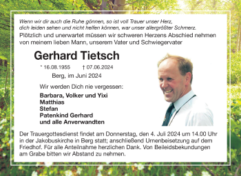 Traueranzeige von Gerhard Tietsch von Frankenpost
