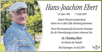 Traueranzeige von Hans-Jochim Ebert von Südthüringer Presse