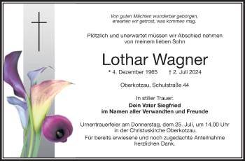 Traueranzeige von Lothar Wagner von Frankenpost
