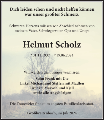 Traueranzeige von Helmut Scholz von Südthüringer Presse