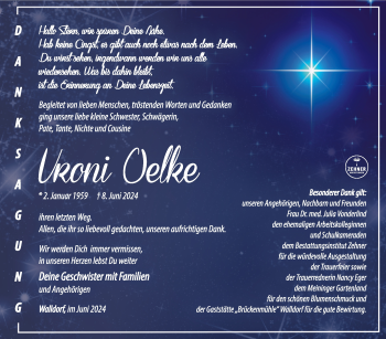 Traueranzeige von Veronika Oelke von Südthüringer Presse