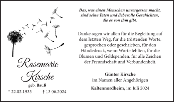 Traueranzeige von Rosemarie Kirsche von Südthüringer Presse