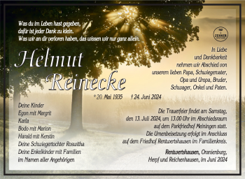 Traueranzeige von Helmut Reinecke von Südthüringer Presse