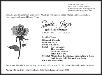 Traueranzeige von Gisela Jäger von Südthüringer Presse