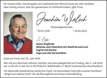Traueranzeige von Joachim Welsch von Neue Presse Coburg