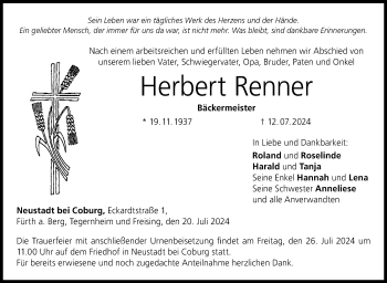 Traueranzeige von Herbert Renner von Neue Presse Coburg