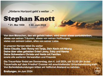 Traueranzeige von Stephan Knott von Südthüringer Presse