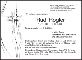 Traueranzeige von Rudi Rogler von Frankenpost